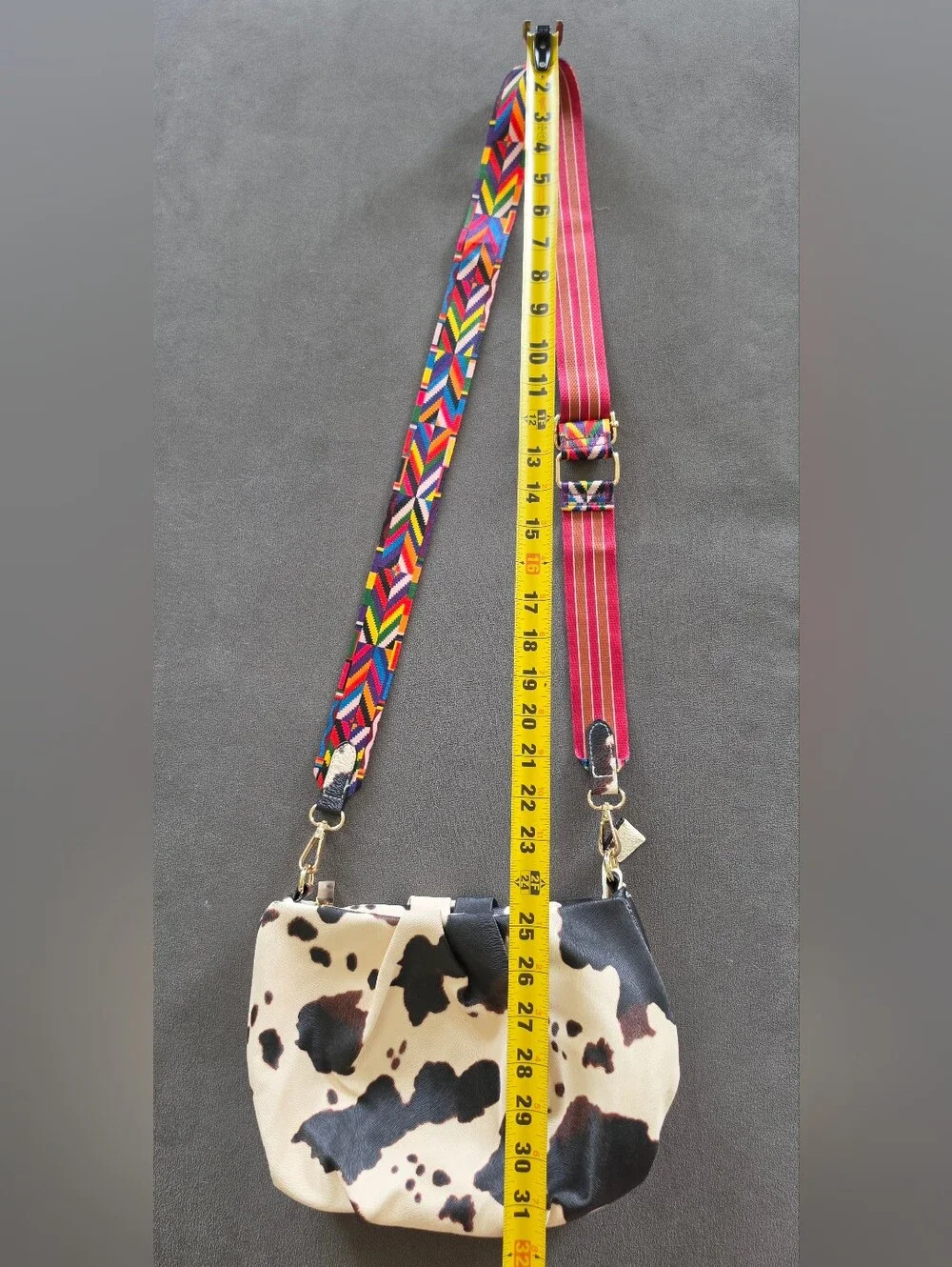Cow Print Crossbody Bag with Colorful Adjustable Strap